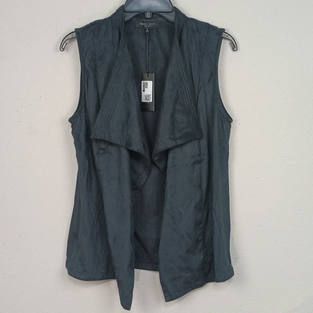 Romeo & Juliet Couture Women's Black Faux Suede Drape Vest sz M